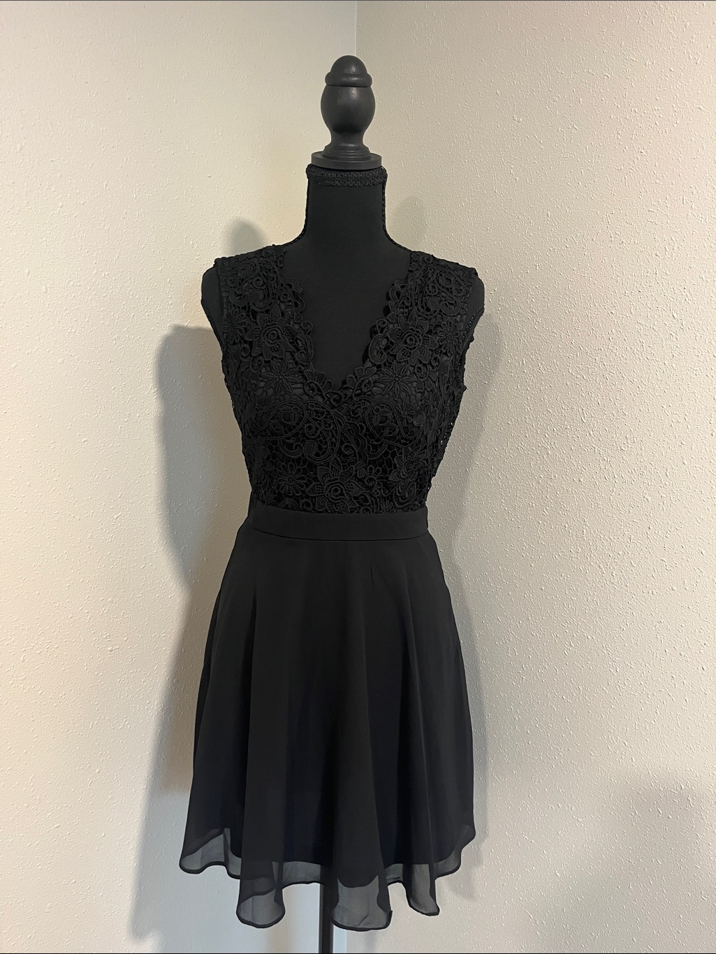 Summer Closeout! Lulus Black Lace Fit-And-Flare Mini Dress-Small